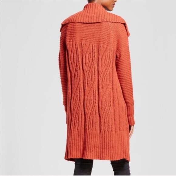 A New Day Burnt Orange Rust Colored Chunky Knit Long Cardigan Sweater - Picture 4 of 10